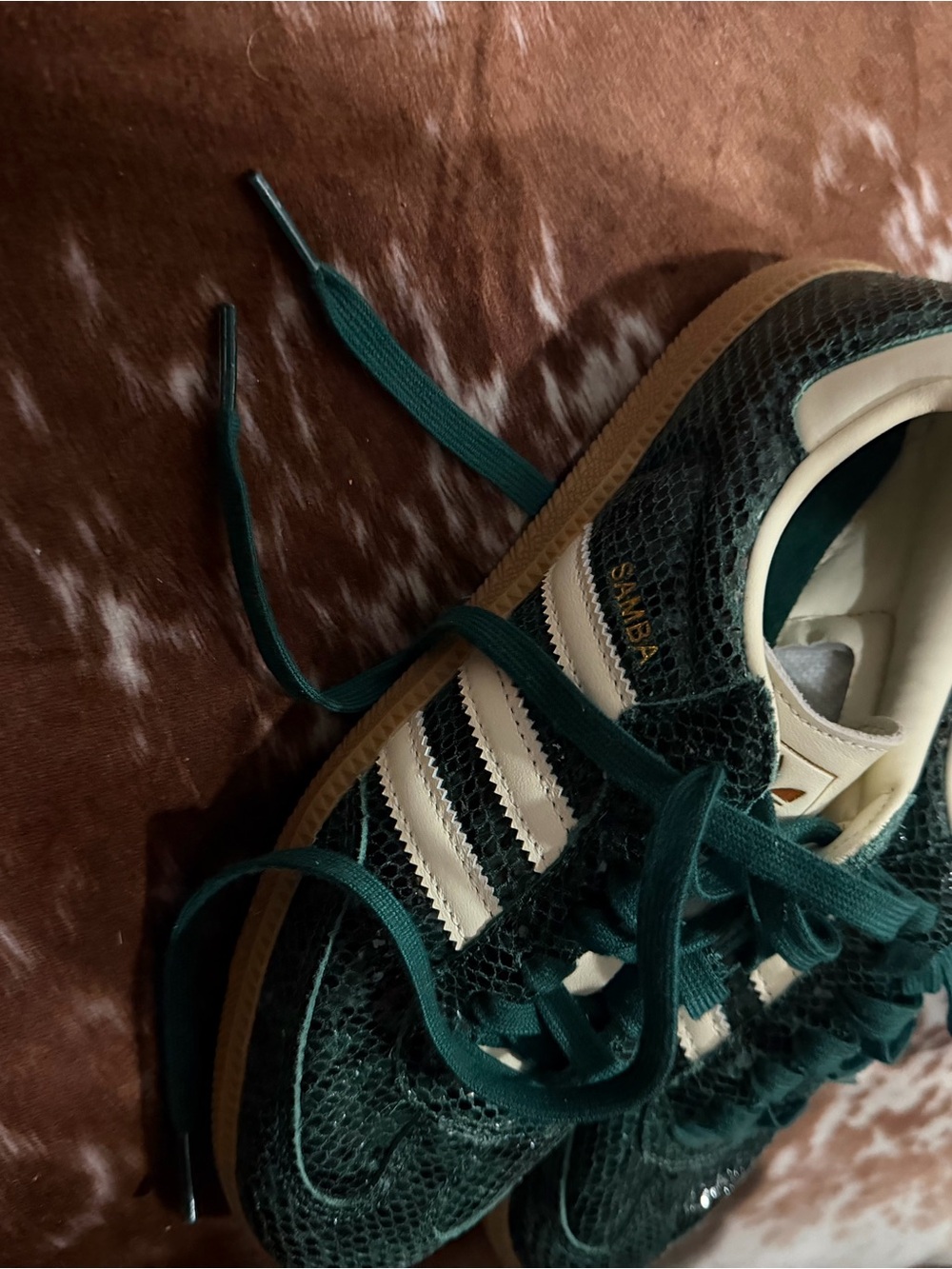adidas Green Snake-Print Gazelle Sneakers with White Stripes - Picture 2 of 4